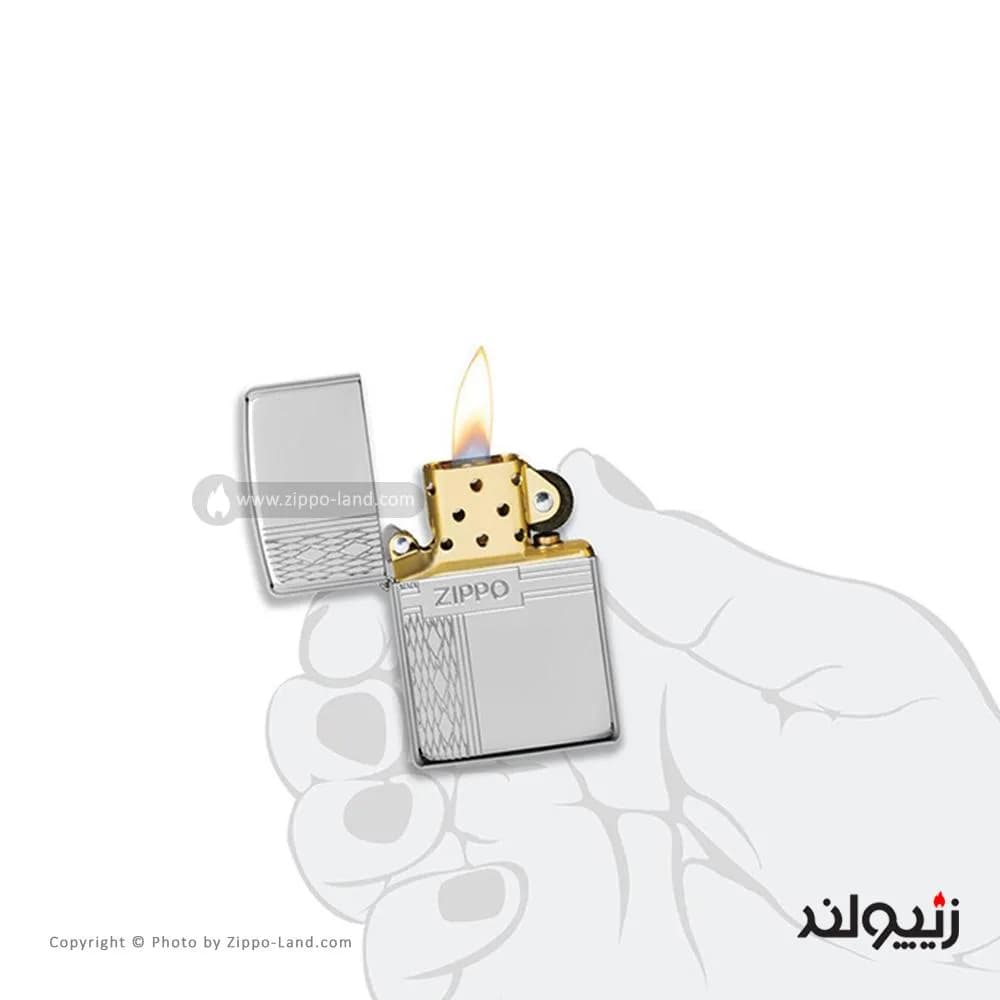 فندک زیپو مدل Armor Sterling Silver Diamond Pattern Design کد 49551 — تصویر ۳