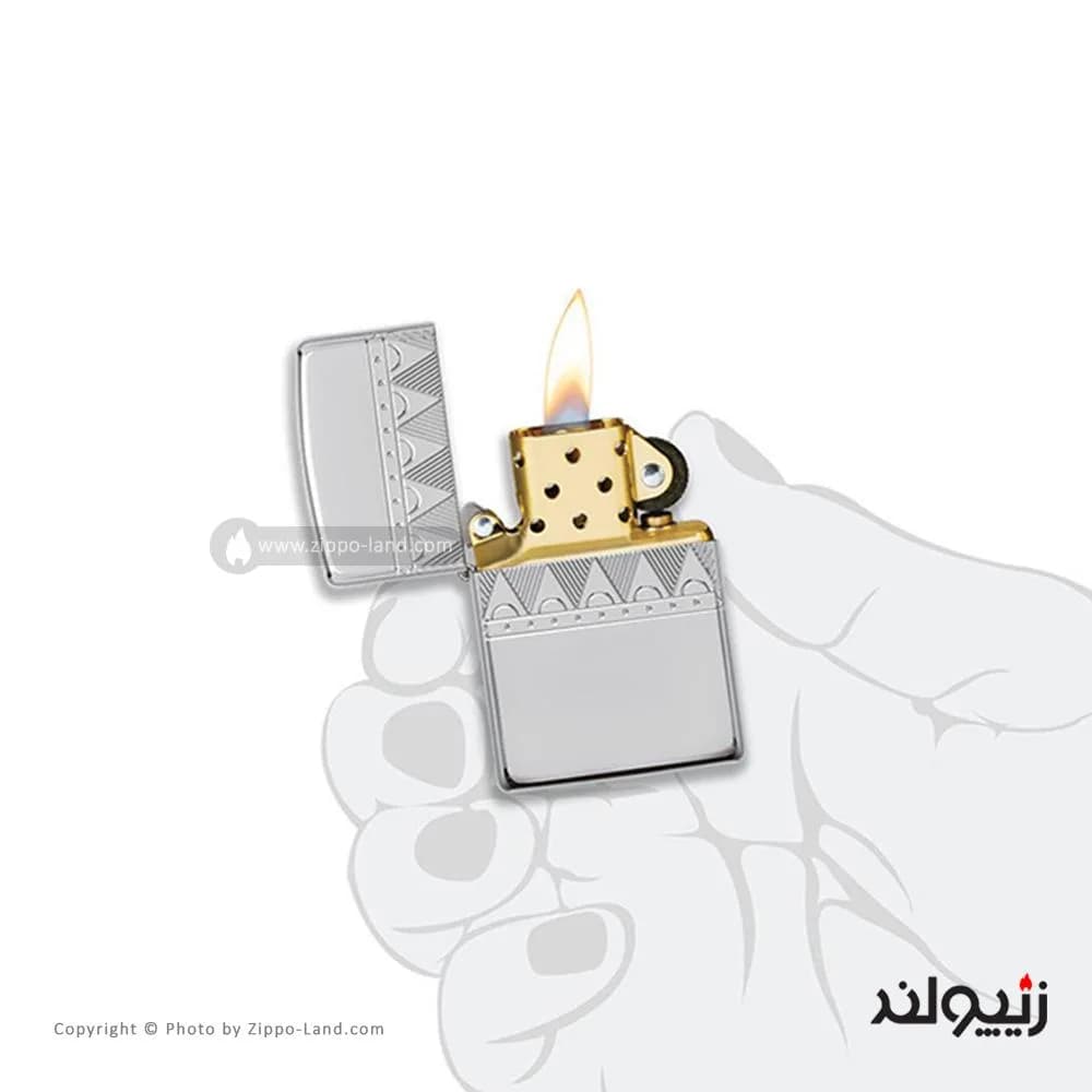 فندک زیپو مدل Armor Sterling Silver Diamond pattern Design کد 49550 — تصویر ۳