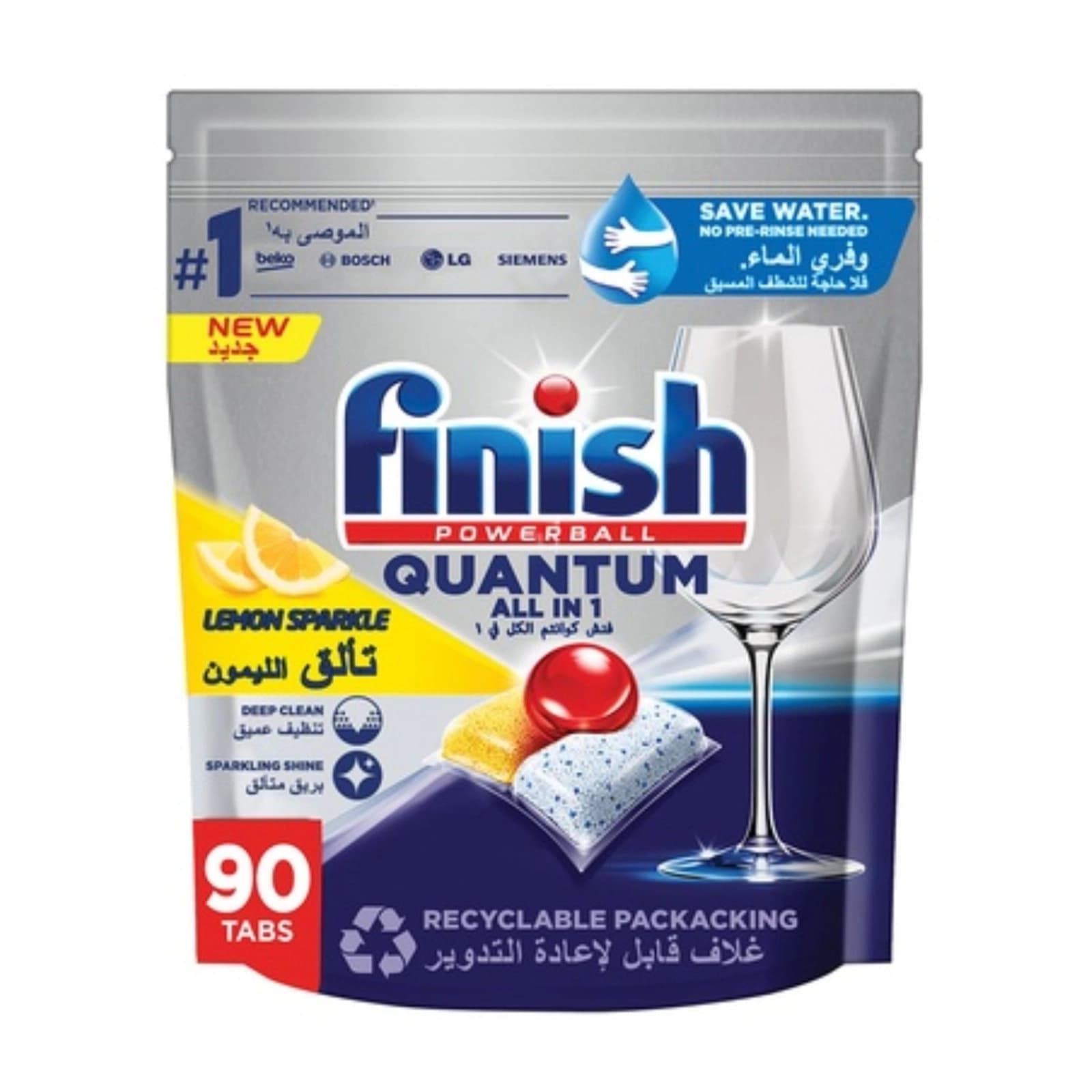 قرص ماشین ظرفشویی فینیش مدل کوانتوم All in 1 رایحه لیمو بسته ۹۰ عددی Finish Powerball