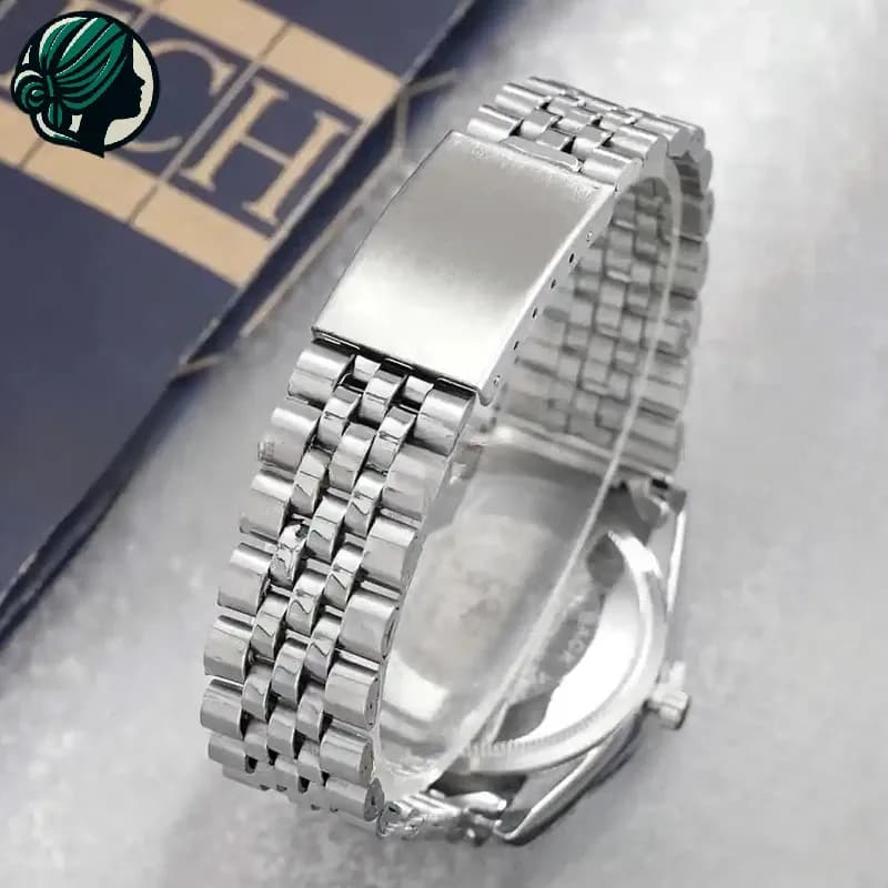 ست ساعت رولکس دیت جاست زنانه و مردانه صفحه مشکی 5649 — تصویر ۲