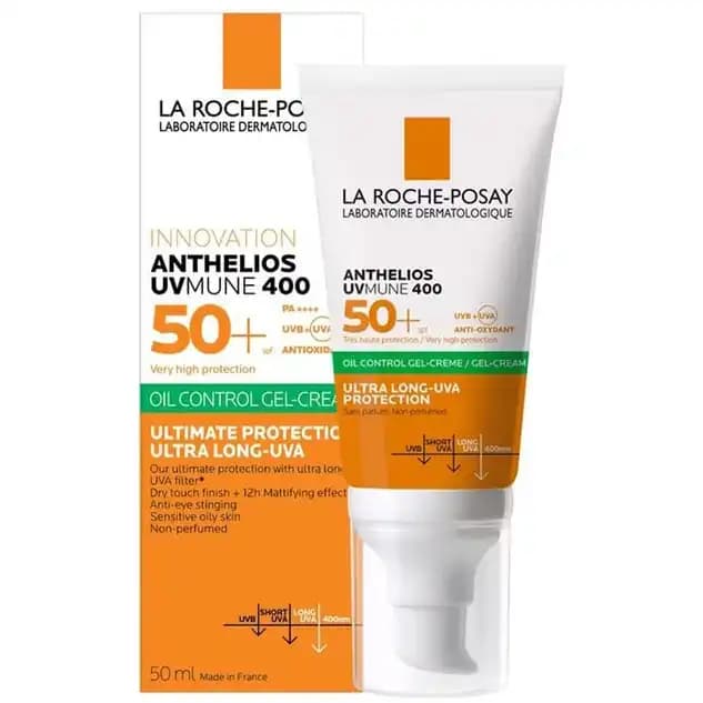 ژل کرم ضدآفتاب و کنترل چربی بی رنگ آبرسان لاروش پوزای آنتلیوس 50 میل La Roche-Posay Anthelios Uvmune 400 Cel-Cream Oil Control