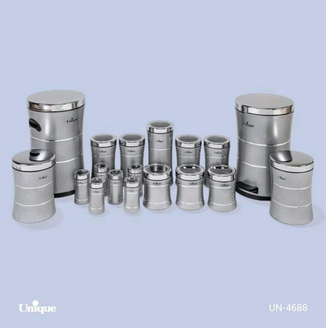 سرویس آشپزخانه 18 پارچه کمر باریک خطی نقره ای استیل یونیک کد UN-4688 — تصویر ۳