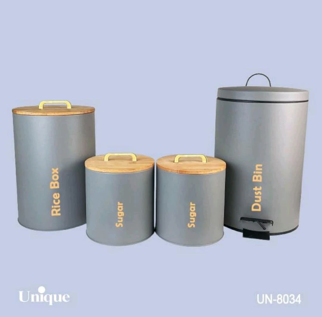 سرویس آشپزخانه 4 پارچه فیلی (طوسی )درب بامبو یونیک کد UN-8034 — تصویر ۲