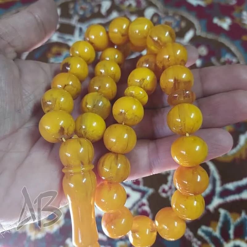 تسبیح سندلوس 33 دانه کد 963 بودار تراش چرتکهای زرد پرچمی بسیار زیبا آقابزرگ — تصویر ۶