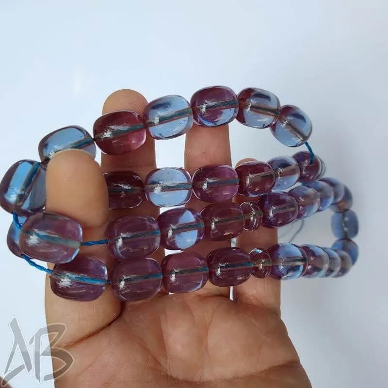 تسبیح سندلوس 33 دانه بودار تراش خربزه ای شمش کمیاب هنگ کنگی کد 856 آقابزرگ — تصویر ۵