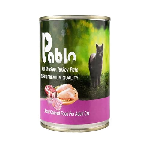 کنسرو گربه بالغ سوپرپرمیوم پابلو پته مرغ، گوساله و بوقلمون Pablo وزن 430 گرم
