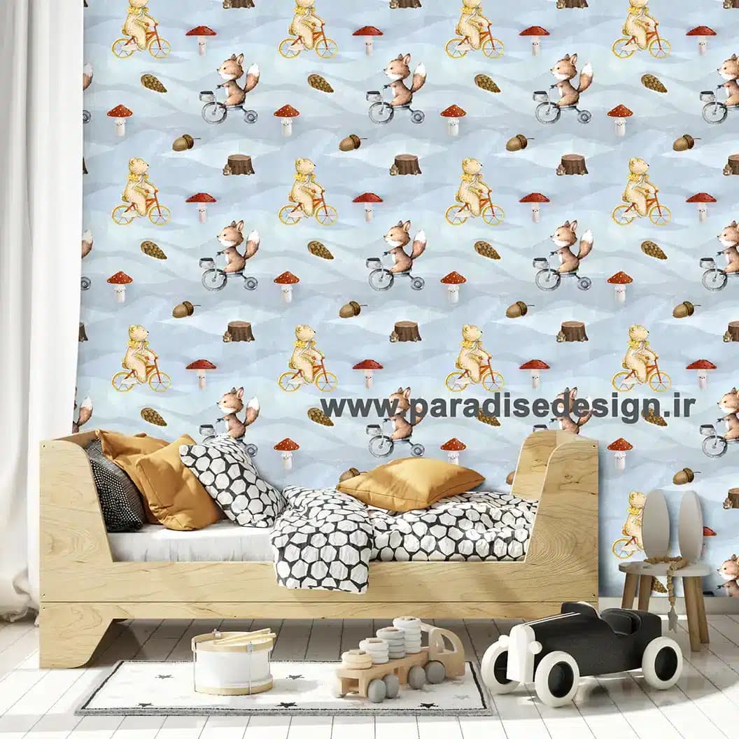 کاغذ دیواری کودک خرس دوچرخه سوار کد D9
