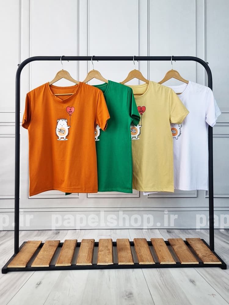 تیشرت نخ پنبه یقه گرد طرح جوجه تیغی