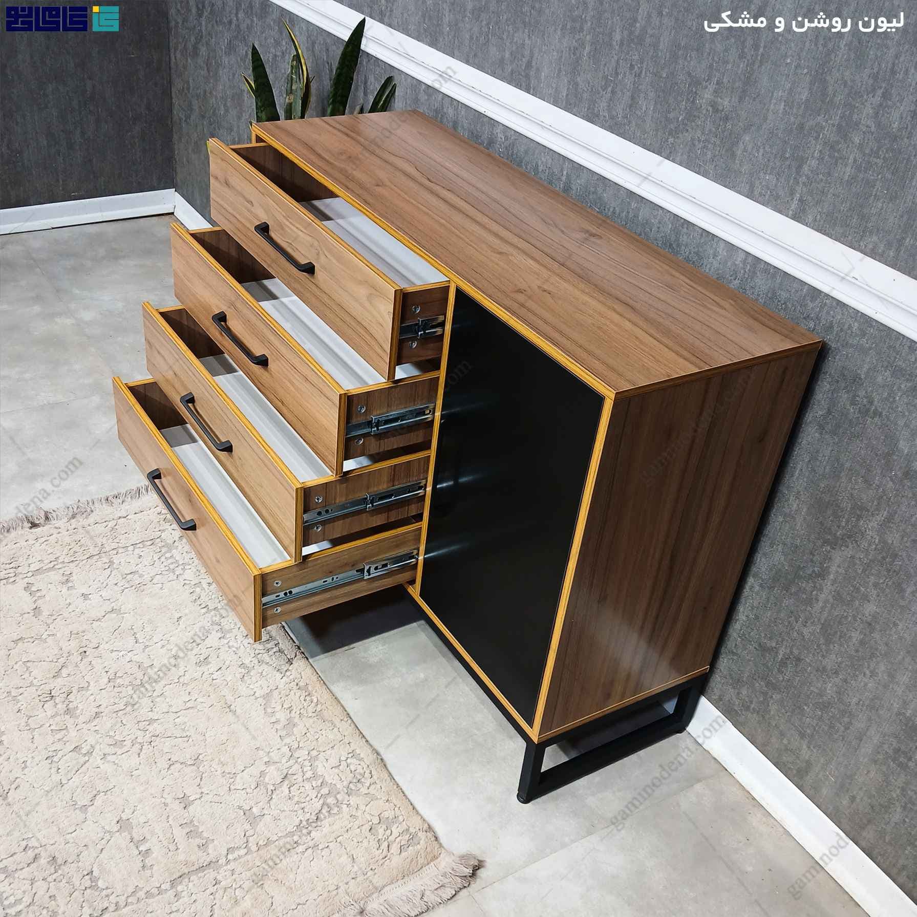 دراور کمد دار و کنسولی مدرن فلزی 4 کشو پاکان — تصویر ۳