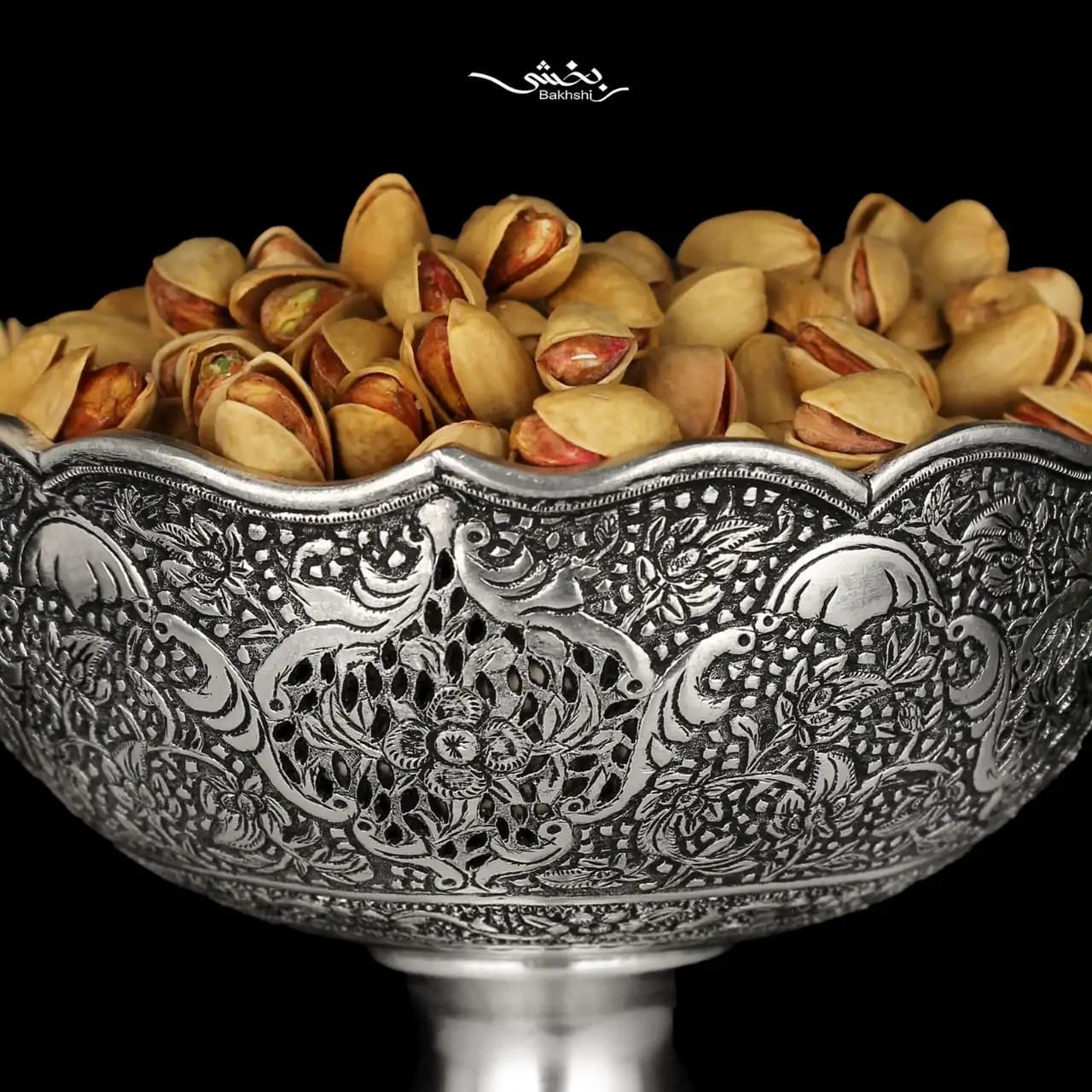 کاسه نقره پایه گلدانی گل و مرغ درجه یک — تصویر ۶