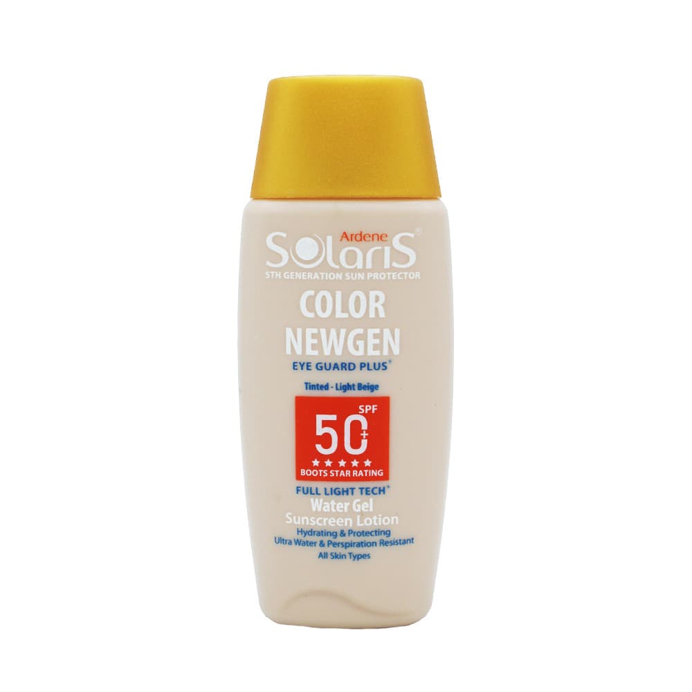 ضد آفتاب سولاریس COLOR NEWGEN لوسیون آبی SPF 50 فاقد چربی بژ روشن SOLARIS