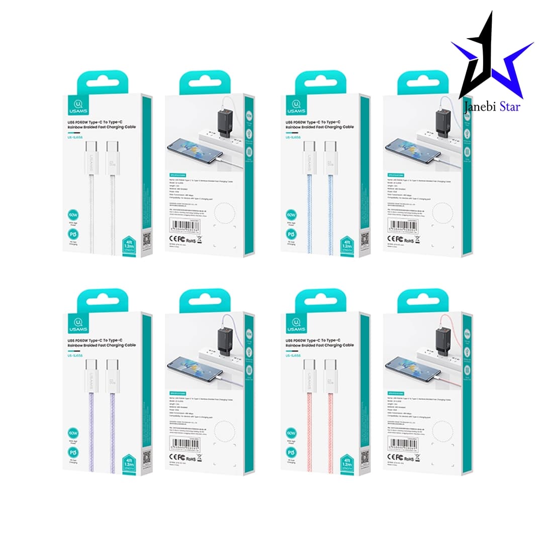 کابل شارژ دوسر تایپ سی Usams SJ656 60W — تصویر ۵