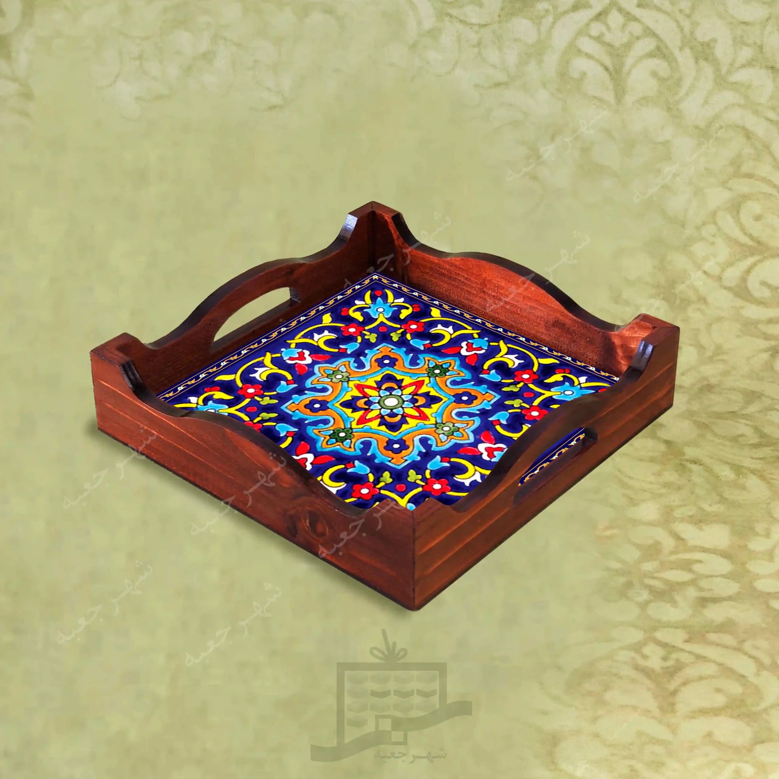 سینی چوبی (طرح R*K23*22) – پذیرایی لاکچری، ضد آب، سنتی، تنقلات، سرو، رزینی