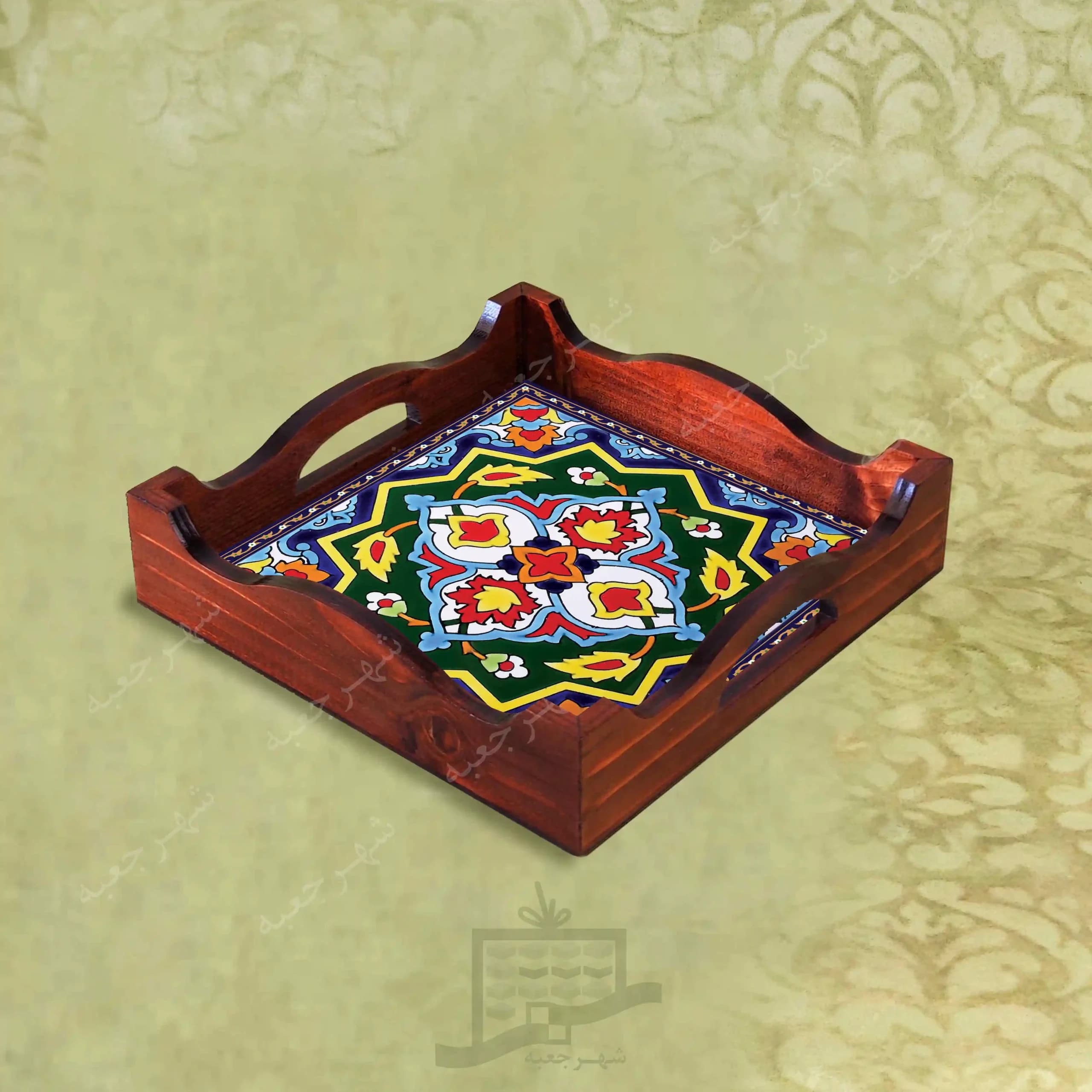 سینی چوبی (طرح R*K16*22) – پذیرایی لاکچری، ضد آب، سنتی، تنقلات، سرو، رزینی