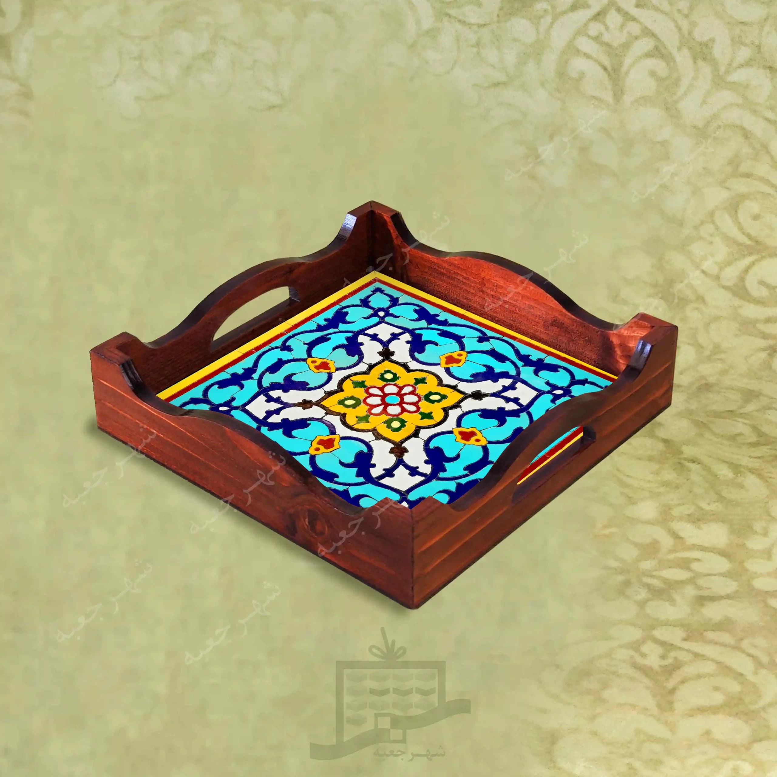 سینی چوبی (طرح R*K12*22) – پذیرایی لاکچری، ضد آب، سنتی، تنقلات، سرو، رزینی