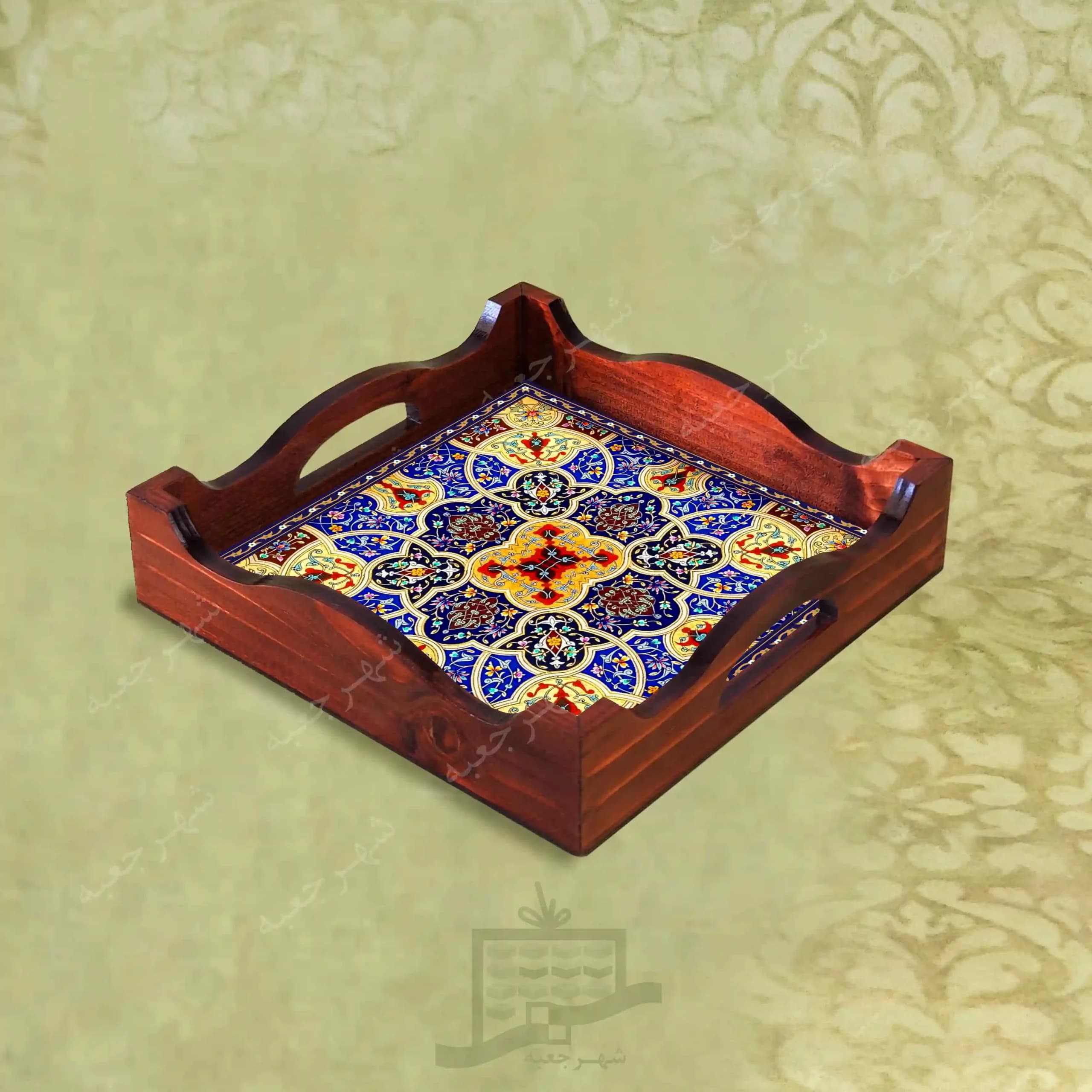 سینی چوبی (طرح R*K37*22) – پذیرایی لاکچری، ضد آب، سنتی، تنقلات، سرو، رزینی