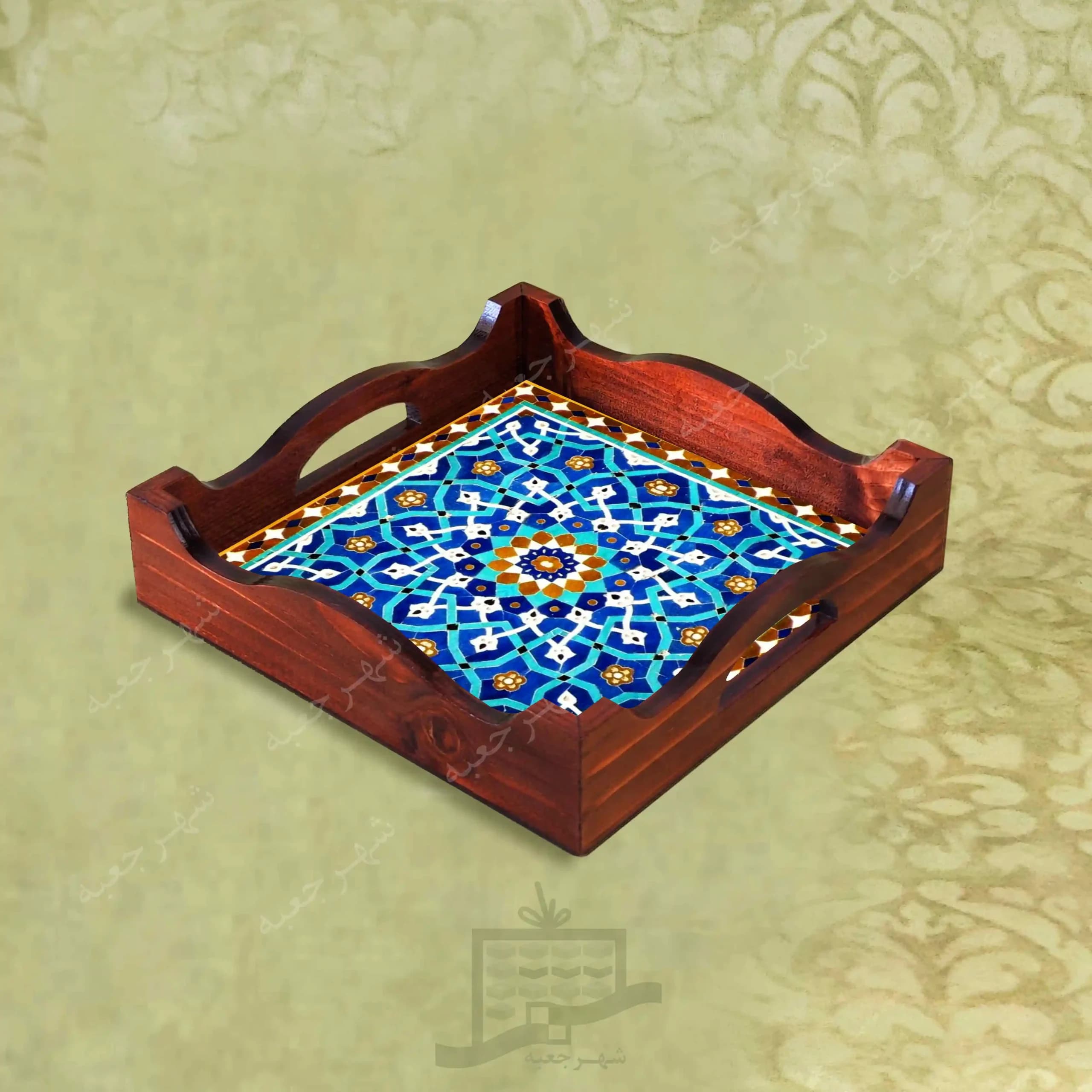 سینی چوبی (طرح R*K33*22) – پذیرایی لاکچری، ضد آب، سنتی، تنقلات، سرو، رزینی