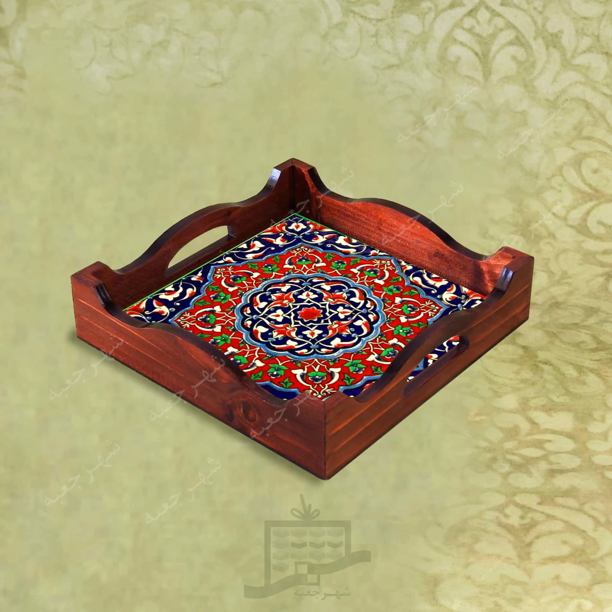 سینی چوبی (طرح R*K31*22) – پذیرایی لاکچری، ضد آب، سنتی، تنقلات، سرو، رزینی