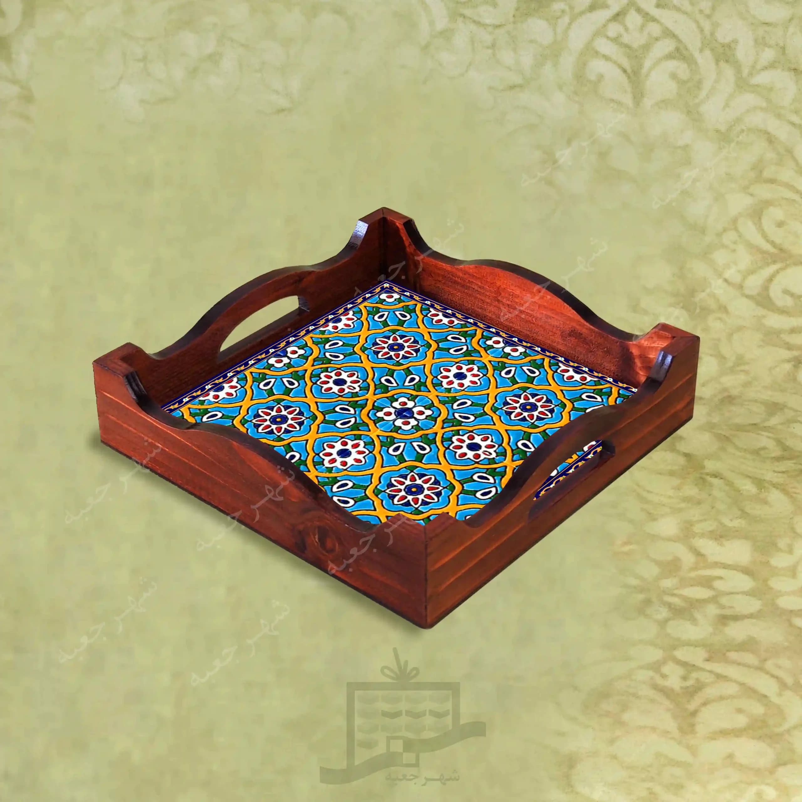 سینی چوبی (طرح R*K25*22) – پذیرایی لاکچری، ضد آب، سنتی، تنقلات، سرو، رزینی