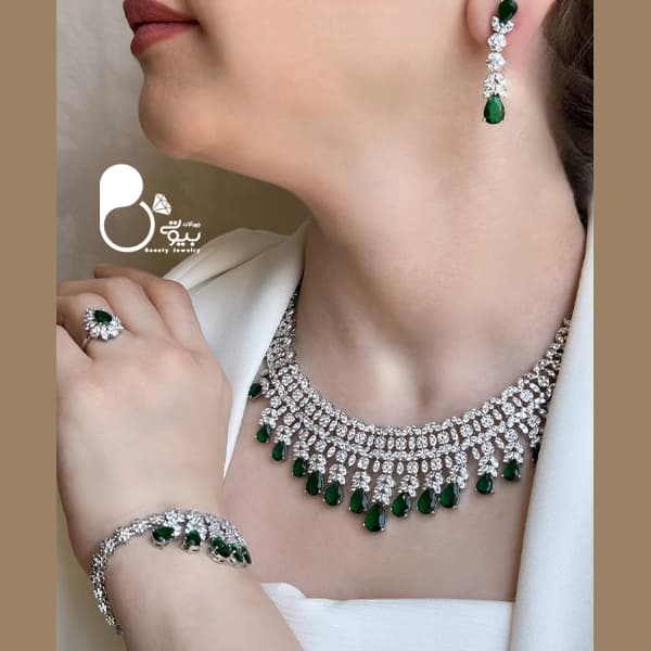 سرویس زمردی سوپر فول جواهری وارداتی — تصویر ۲