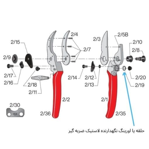 حلقه یا اورینگ نگهدارنده لاستیک ضربه گیر قیچیهای باغبانی فیلکو سوئیس felco 2/19 — تصویر ۲
