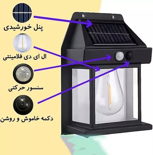 چراغ دیوارکوب خورشیدی سنسوردار مدل LL-888 — تصویر ۴