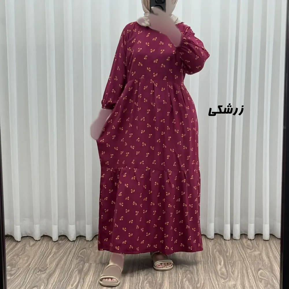 پیراهن ساحلی نخی گلدار زنانه و دخترانه فری سایز مناسب تا 44 با کمربند — تصویر ۳