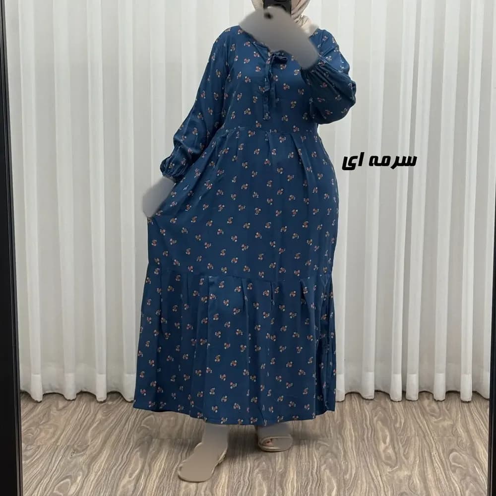 پیراهن ساحلی نخی گلدار زنانه و دخترانه فری سایز مناسب تا 44 با کمربند — تصویر ۵