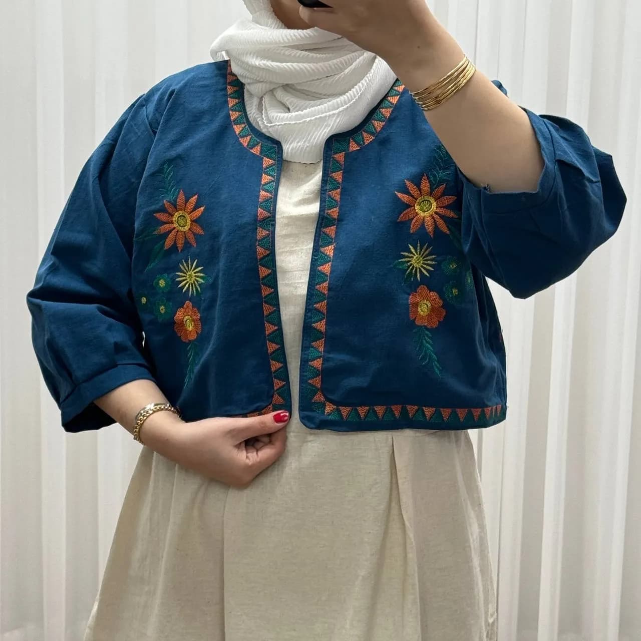 کت سارافون لینن مدل یولیا فری سایز زنانه مناسب تا سایز 48 چهارفصل شیک و راحت — تصویر ۸