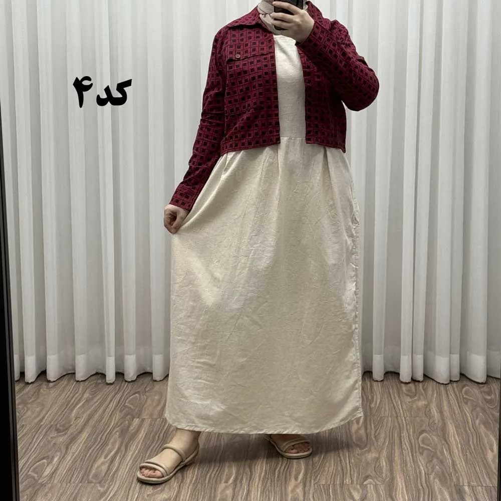 ست سارافون و رویه لینن زنانه مدل شکوفه فری سایز تا 46 چهارفصل شیک و راحت — تصویر ۴
