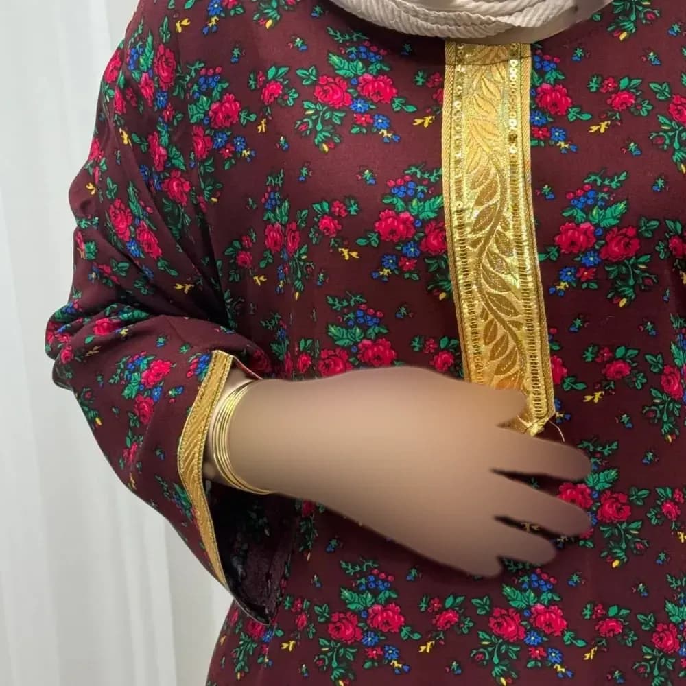 پیراهن نخی ترکمنستان گل نقلی فری سایز تا 54 چهارفصل شیک و راحت طلوبند دار — تصویر ۱۱