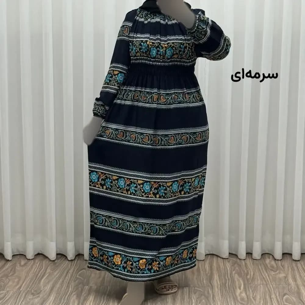 پیراهن ساحلی زنانه نخی مدل نواری فری سایز مناسب تا سایز 50 — تصویر ۲