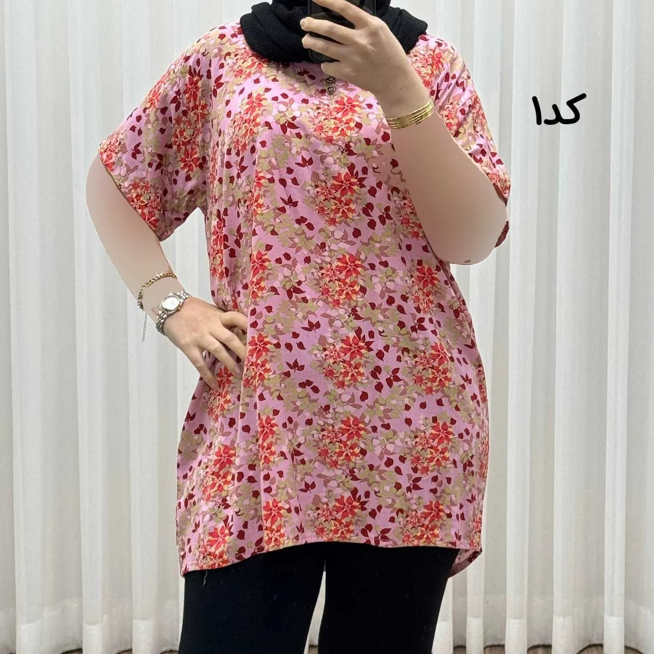 تیشرت نخی فری سایز زنانه مصی کد 1394 تن خور راحت چهارفصل — تصویر ۳