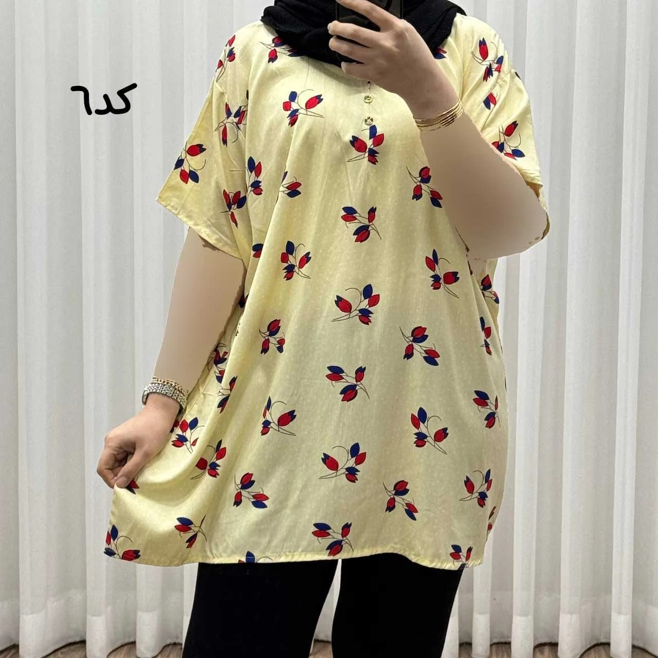 تیشرت نخی فری سایز زنانه مصی کد 1394 تن خور راحت چهارفصل — تصویر ۷