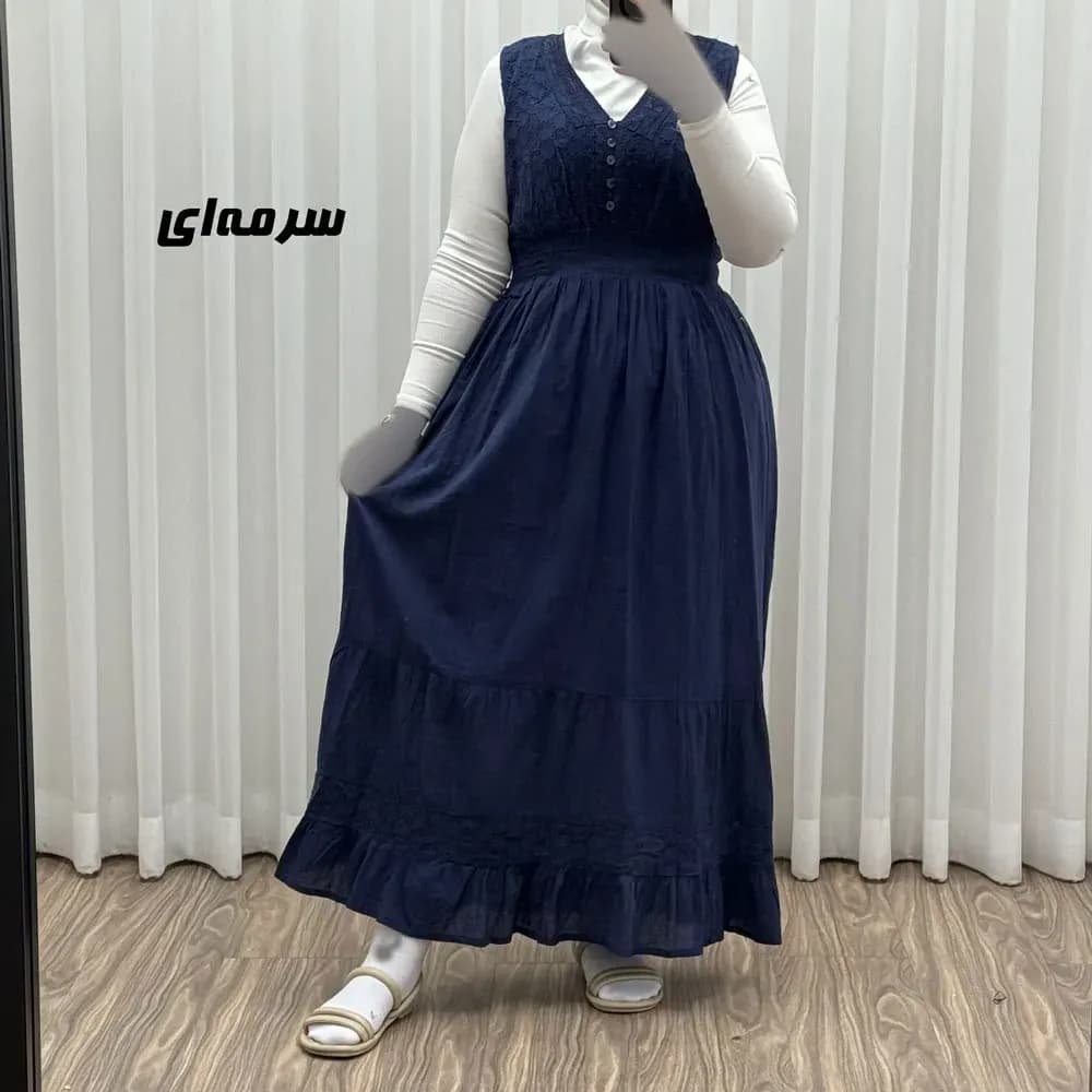 پیراهن ساحلی زنانه مدل سلن جنس نخ تافته سنگشور فری سایز آستردار — تصویر ۴