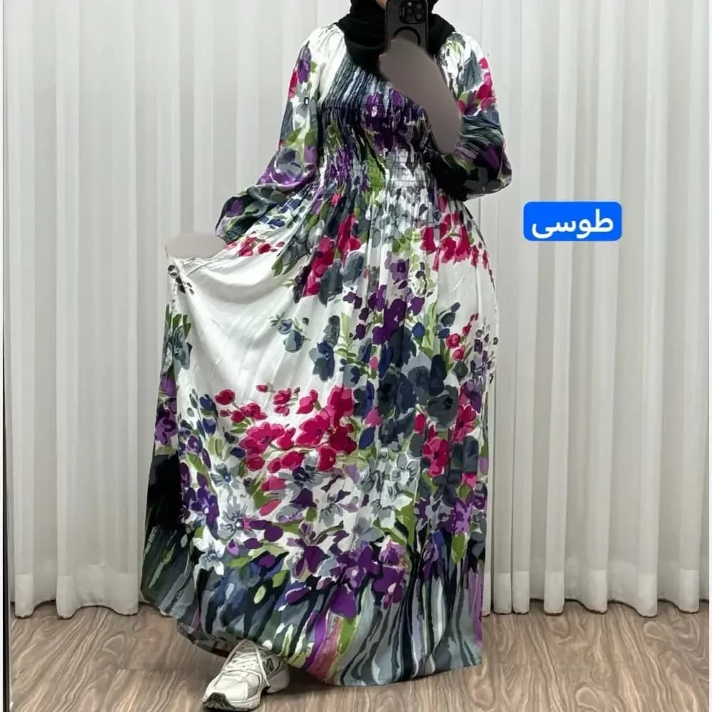 پیراهن ساحلی آبرنگی کریشه فری سایز زنانه آستین بلند تا سایز 54 مناسب چهارفصل شیک و راحت بدون بدن نما — تصویر ۱۱