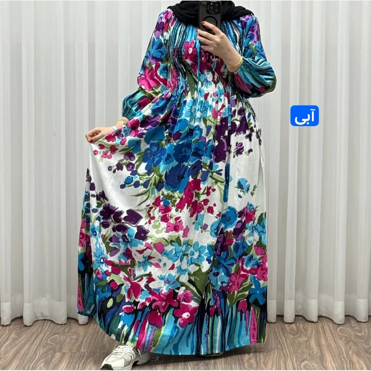 پیراهن ساحلی آبرنگی کریشه فری سایز زنانه آستین بلند تا سایز 54 مناسب چهارفصل شیک و راحت بدون بدن نما — تصویر ۲
