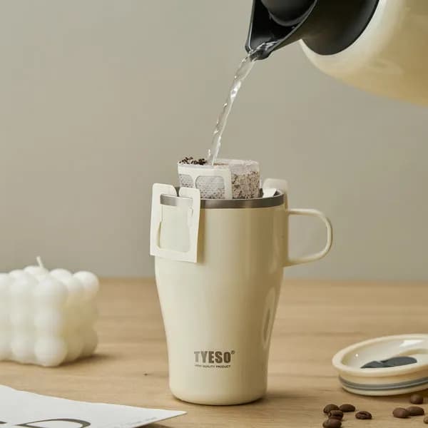 ماگ قهوه استیل دوجداره TYESO درب دار 400ml — تصویر ۸