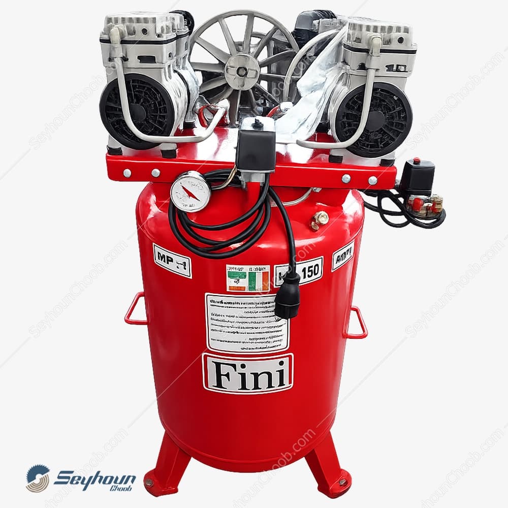 کمپرسور باد فینی 80 لیتری ایستاده سایلنت (دندانپزشکی) با دو موتور 8 بار 1 اسب 750 وات مدل FINI 750