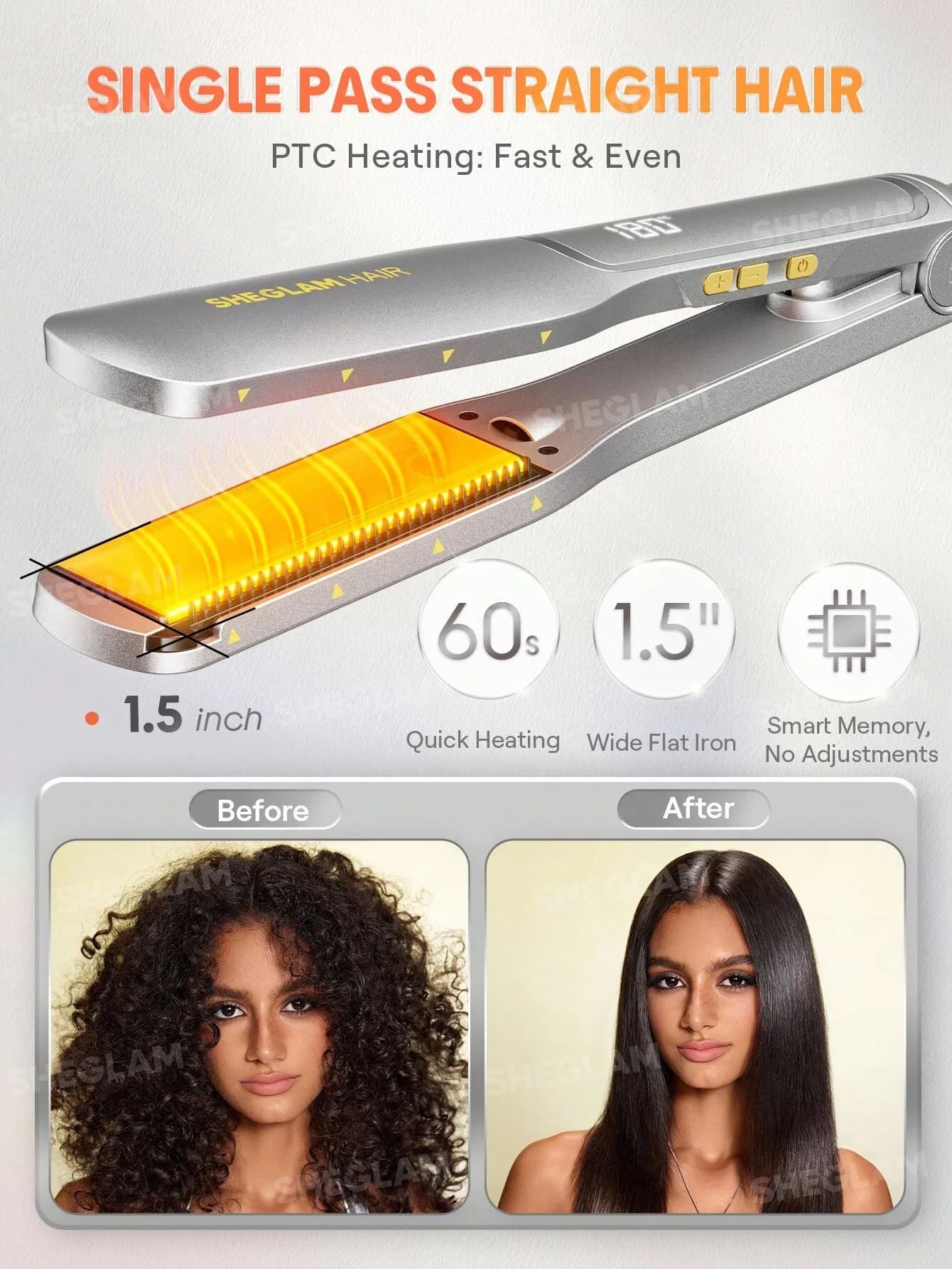 اتو مو صفحه پهن شیگلم مدل Sleek Chic Wide Glide Straightener سایز 38 میلی متر — تصویر ۶