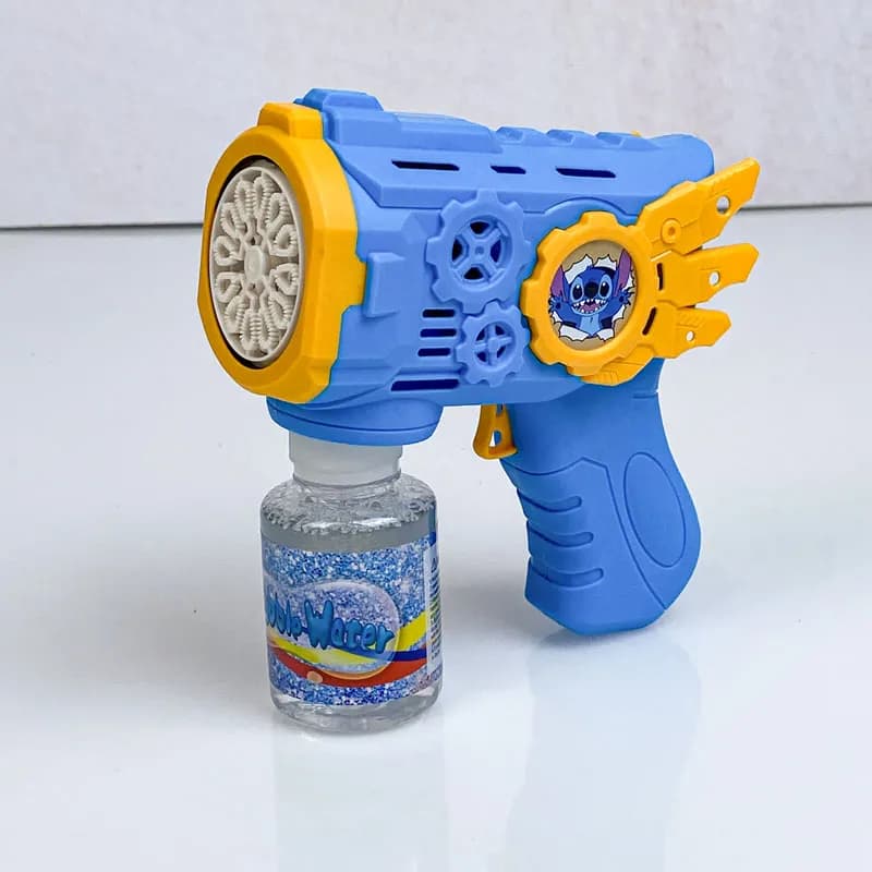 تفنگ حباب ساز کرومی و استیج دارای نور و صدا به همراه مایع کف ساز مناسب رده سنی 2 سال به بالا پلاستیکی — تصویر ۷