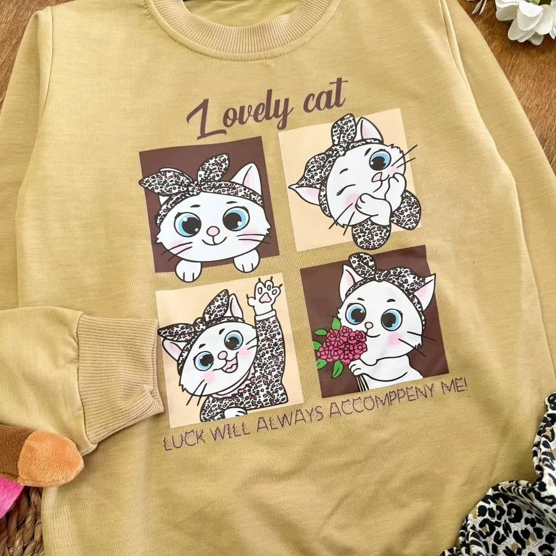 بلوز شلوار گربه پاپیونی پلنگی lovely cat سایز ۵۰ تا ۶۰ کد ۵۴۸۵ — تصویر ۲