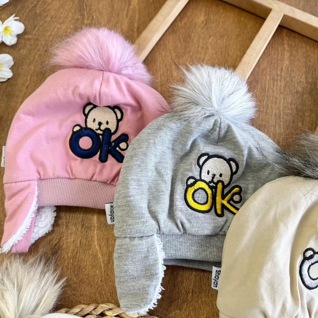 کلاه نخ پنبه پولیشی طرح خرس OK کد ۵۲۷۳ — تصویر ۲