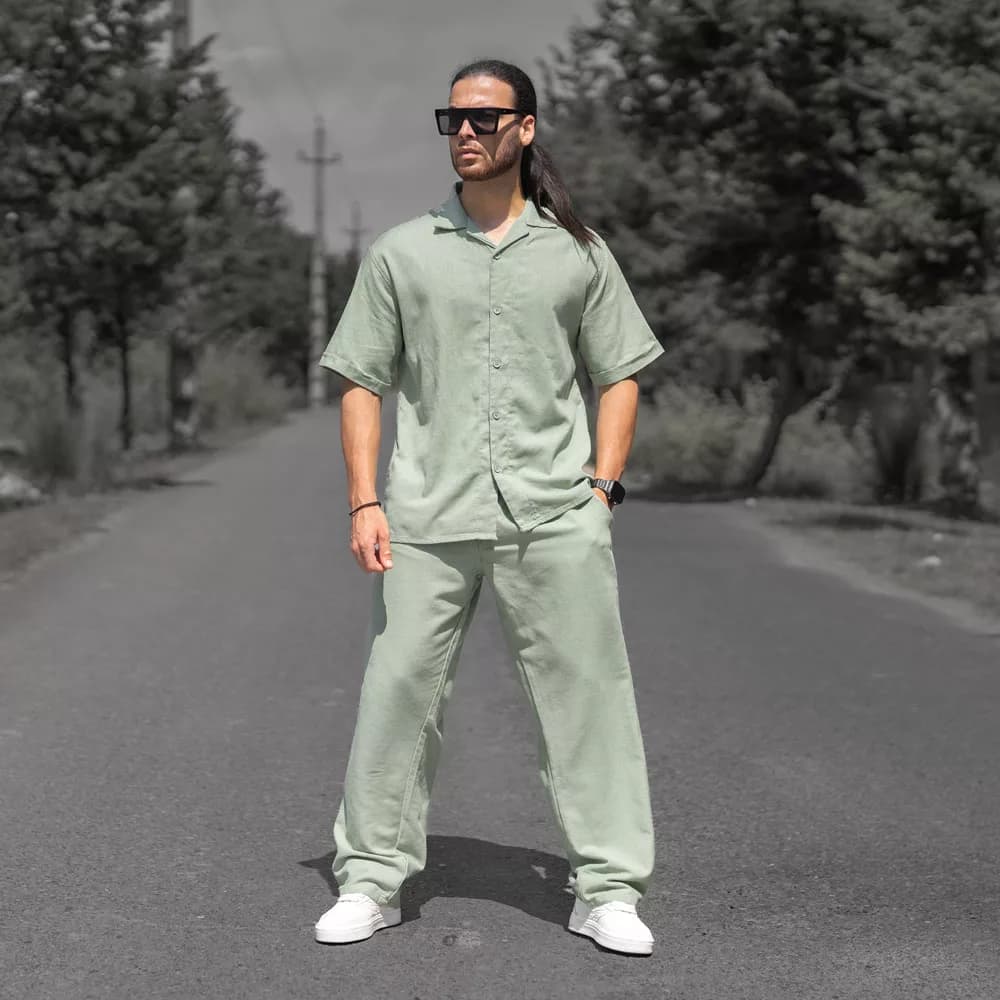 ست پیراهن و شلوار مردانه لینن تیفانی کد 29735