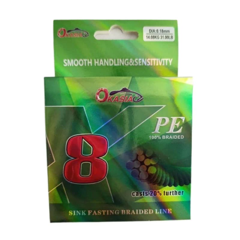 نخ ماهیگیری اوکاسیا Okasia مدل X8 سایز 0.18 طول 150 متری