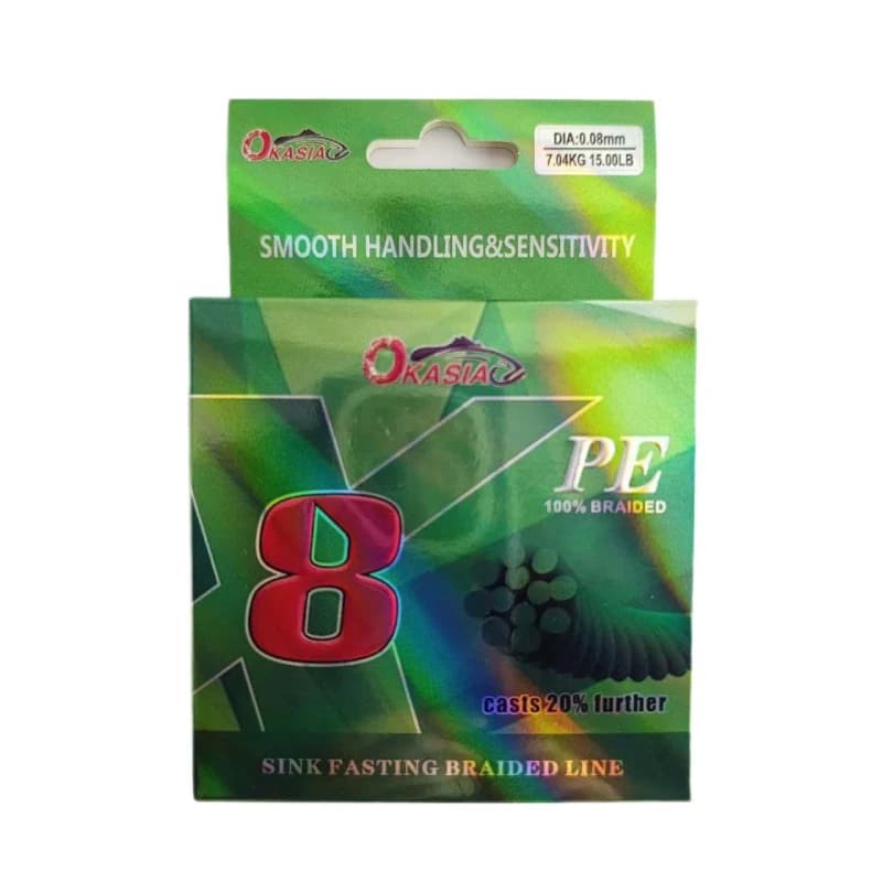 نخ ماهیگیری اوکاسیا Okasia مدل X8 سایز 0.08 طول 150 متری