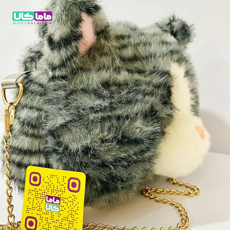 کیف عروسکی بزرگ پرزی مدل گربه طوسی 40 سانتیمتر — تصویر ۶