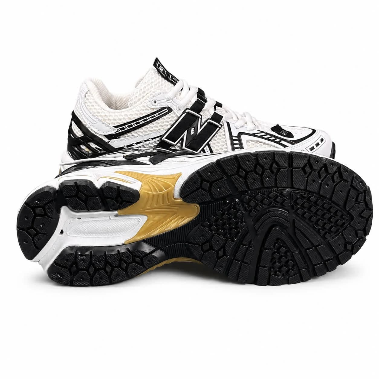 کتونی مردانه نیوبالانس سفید مشکی طلایی New BALANCE 1906 — تصویر ۴
