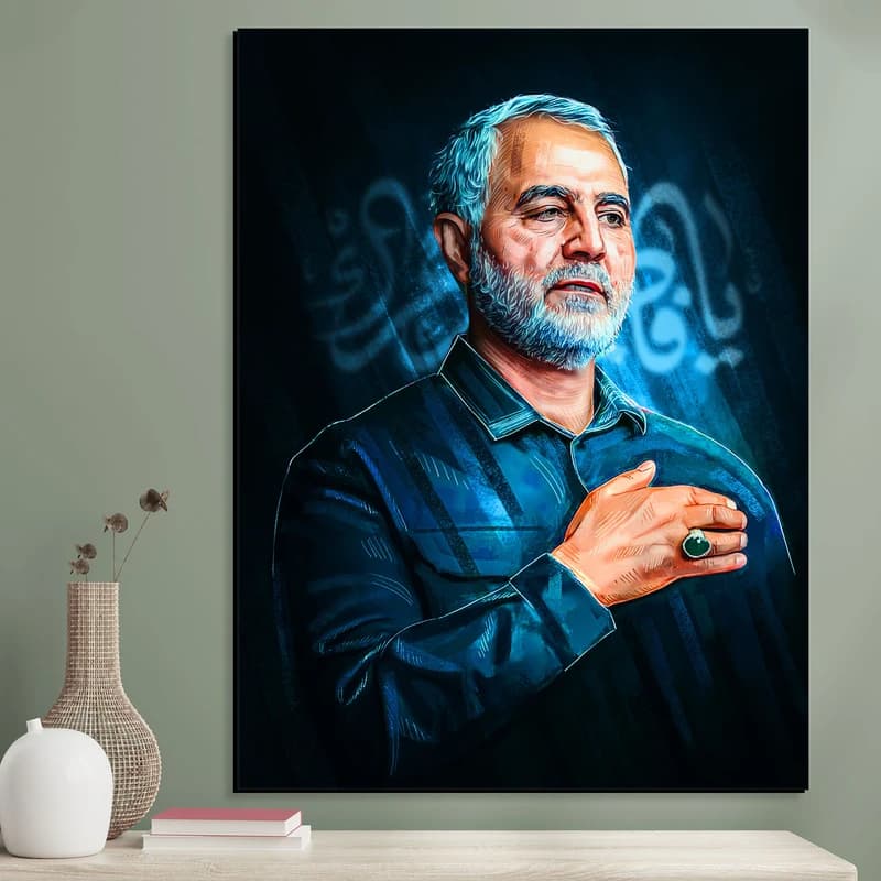 تابلو شاسی مدل نقاشی دیجیتال چهره شهید حاج قاسم سلیمانی کد 16