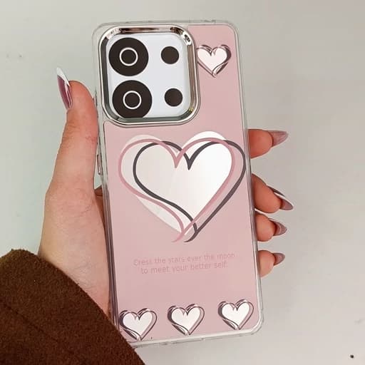 گارد گوشی Note 13 طرح آیینه ای فانتزی مدل قلب رنگ صورتی نوت 13 قاب و کاور